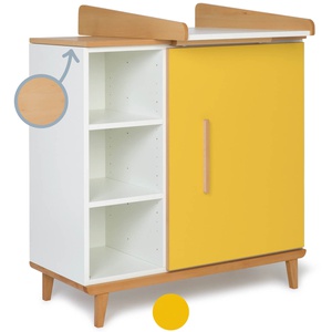 Commode à langer 1 porte 3 niches  NADO Retro finition hêtre sunshine yellow