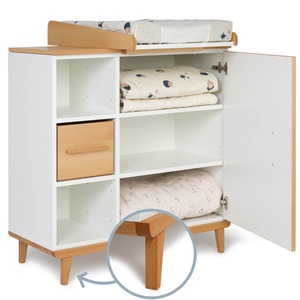 Commode à langer 1 porte 3 niches  NADO Retro finition hêtre white