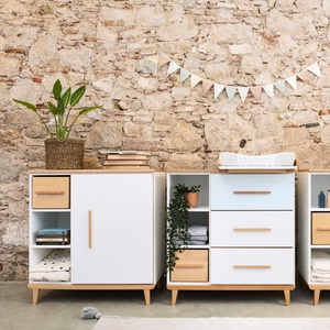 Commode à langer 1 porte 3 niches  NADO Retro finition hêtre white