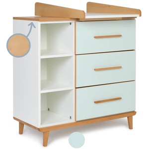 Commode à langer 3 tiroirs 3 niches NADO Retro finition hêtre mint