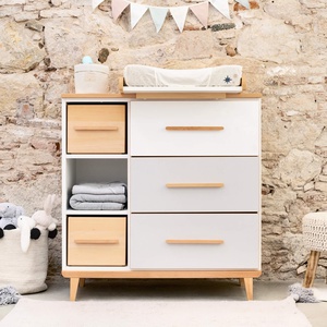 Commode à langer 3 tiroirs 3 niches NADO Retro finition hêtre mint