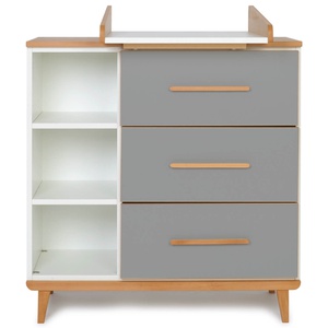 Commode à langer 3 tiroirs 3 niches NADO Retro finition hêtre slate grey