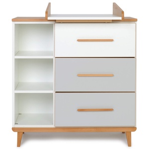Commode à langer 3 tiroirs 3 niches NADO Retro finition hêtre white-manhattan grey