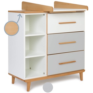 Commode à langer 3 tiroirs 3 niches NADO Retro finition hêtre white-manhattan grey