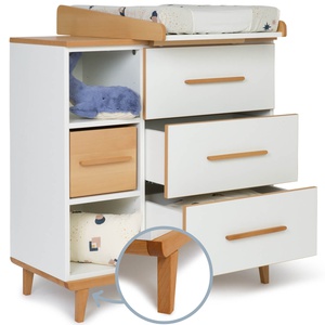 Commode à langer 3 tiroirs 3 niches NADO Retro finition hêtre white
