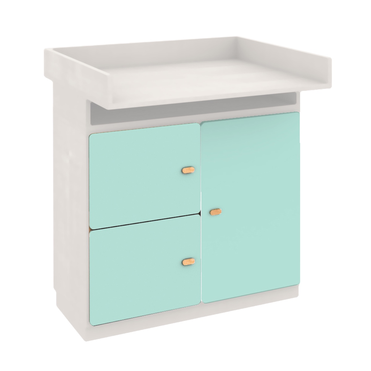 Commode-table à langer 93x78cm DESTYLE de Breuyn en hêtre blanc 3 portes mint