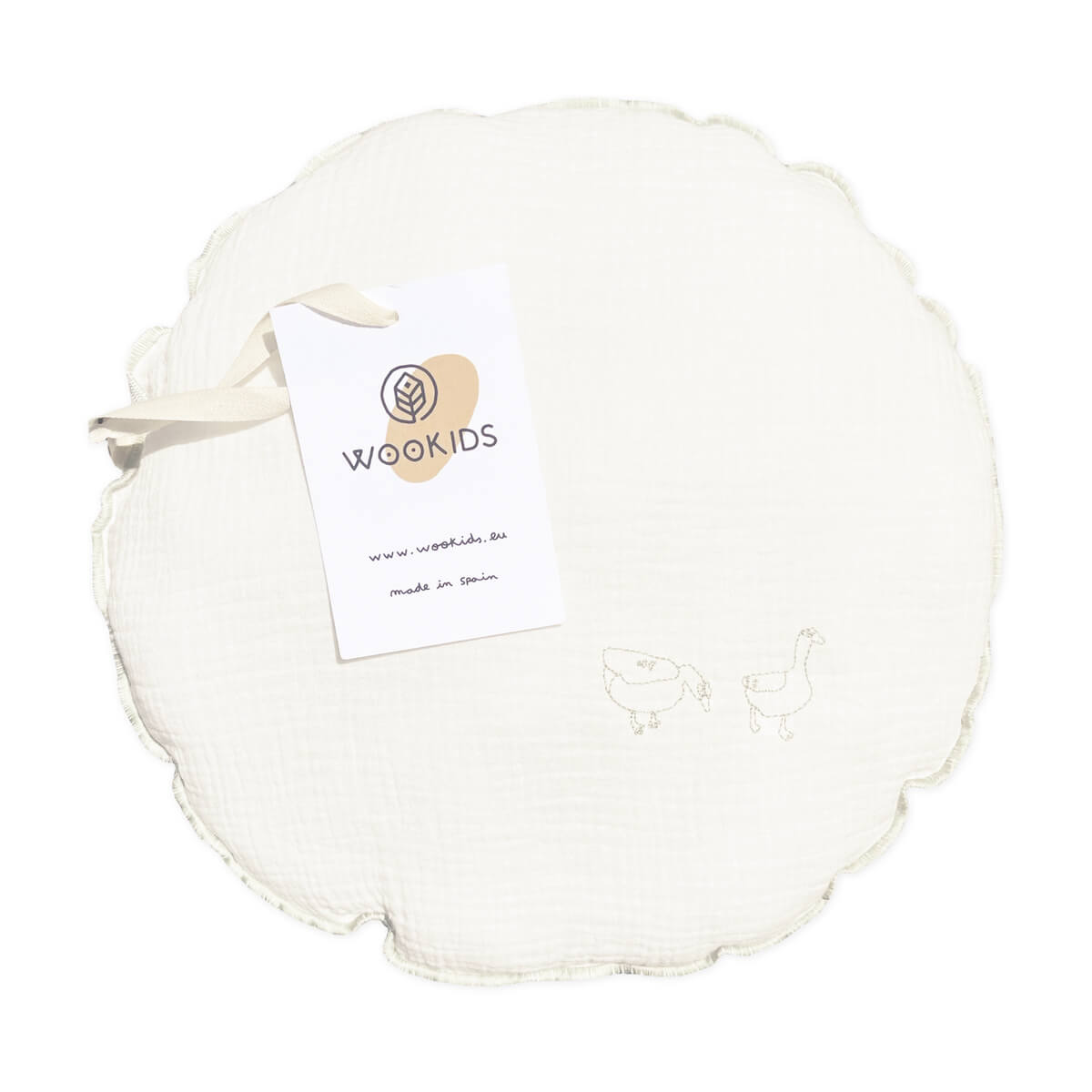 Coussin rond mousseline DUCKS brodé bleu 30cm