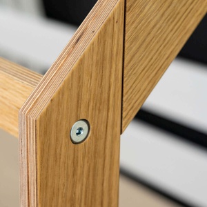 Lit au sol cabane Montessori barrière double KASVA hêtre laqué blanc-chêne huilé textile de toit