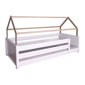 Lit au sol cabane Montessori barrière double KASVA hêtre laqué blanc-chêne huilé