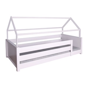 Lit au sol cabane Montessori barrière double KASVA hêtre laqué blanc