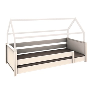 Lit au sol cabane Montessori barrière simple KASVA hêtre laqué blanc