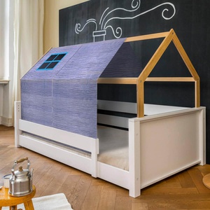 Lit au sol cabane Montessori barrière simple KASVA textiles Bobble green-blue