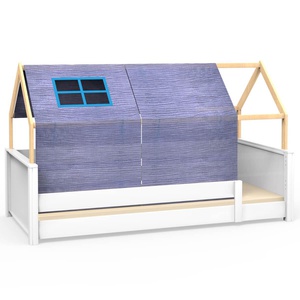 Lit au sol cabane Montessori barrière simple KASVA textiles Bobble green-blue