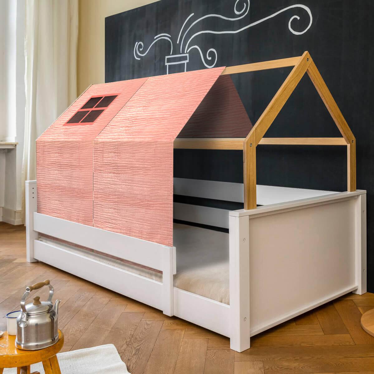 Lit au sol cabane Montessori barrière simple KASVA textiles Bobble pink