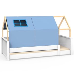 Lit au sol cabane Montessori barrière simple KASVA textiles Viena green-blue