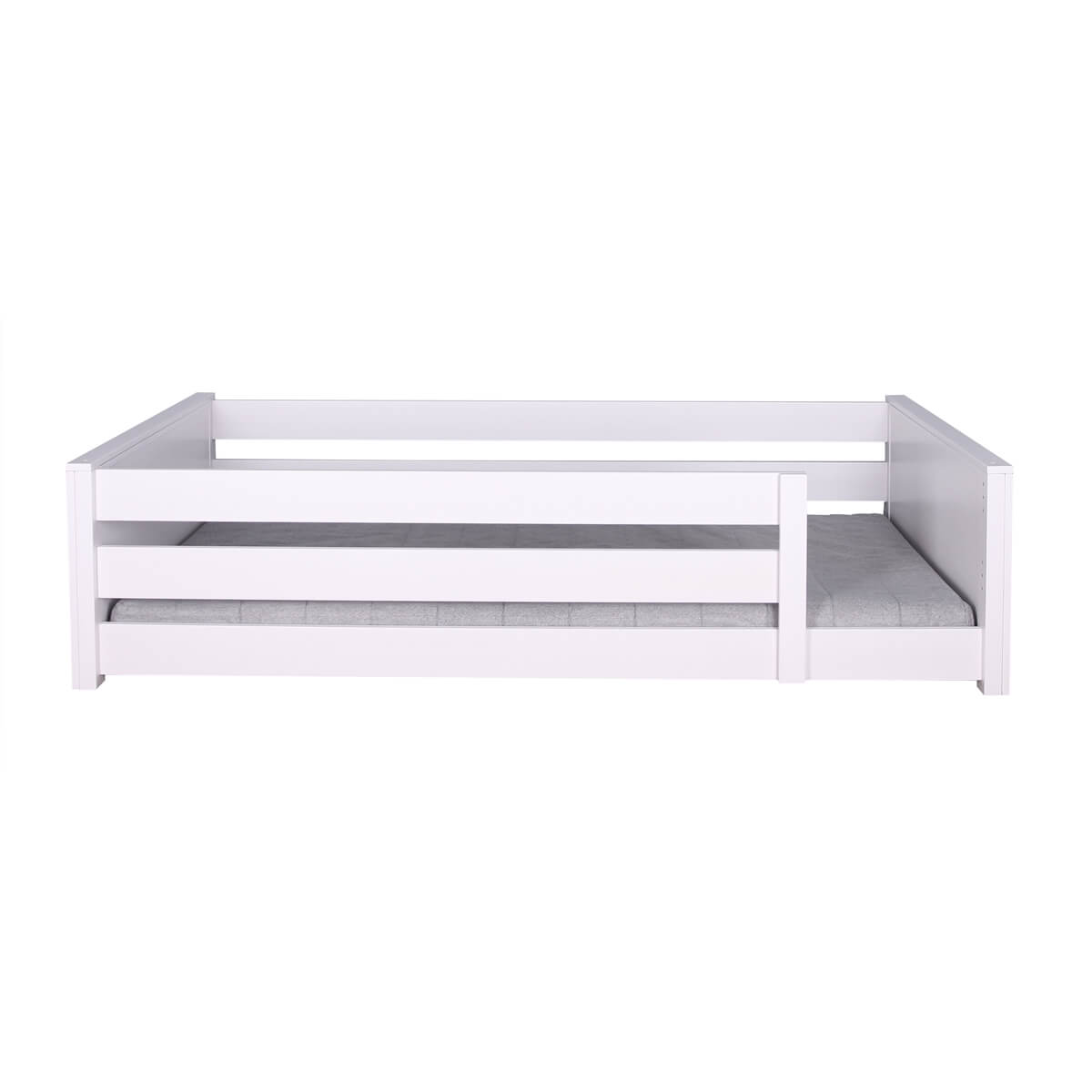 Lit au sol Montessori barrière double 90x200cm KASVA hêtre laqué blanc