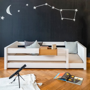 Lit au sol Montessori barrière double 90x200cm KASVA hêtre laqué blanc