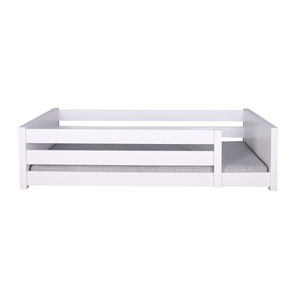 Lit au sol Montessori barrière double 90x200cm KASVA hêtre laqué blanc