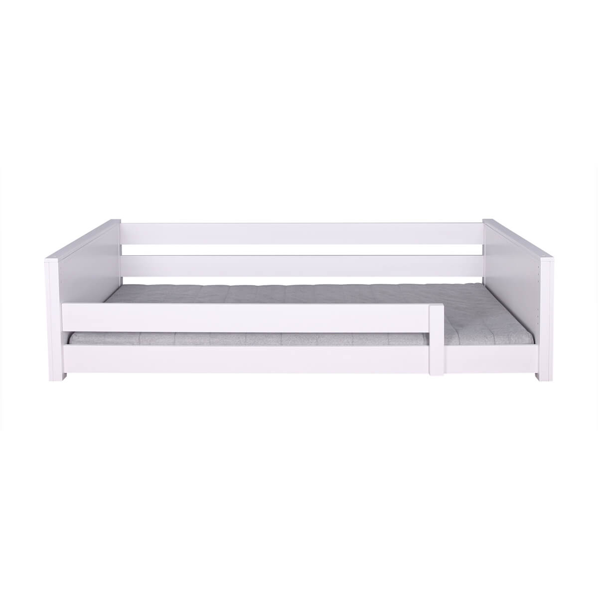 Lit au sol Montessori barrière simple 90x200cm KASVA hêtre laqué blanc