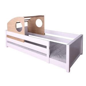 Lit au sol Montessori cabine coulissante barrière double KASVA hêtre laqué blanc