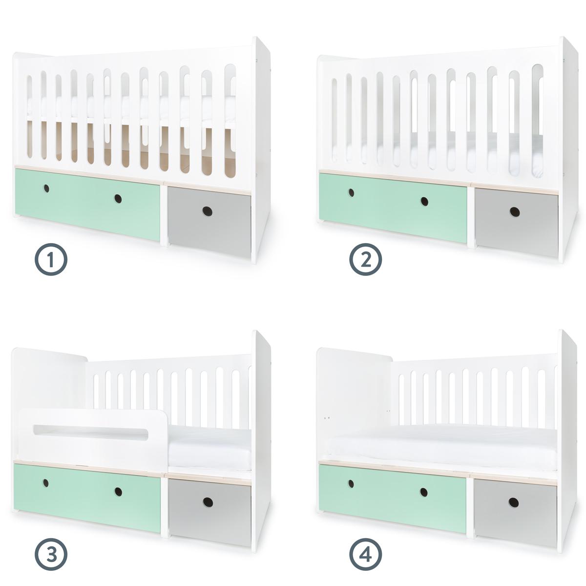 Lit bébé évolutif 70x140cm COLORFLEX mint-pearl grey