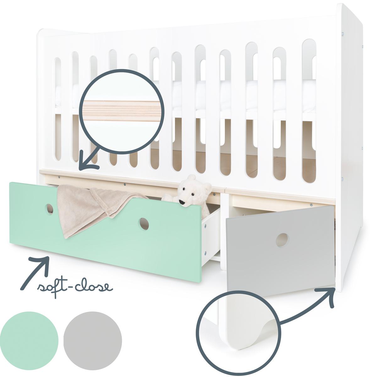 Lit bébé évolutif 70x140cm COLORFLEX mint-pearl grey