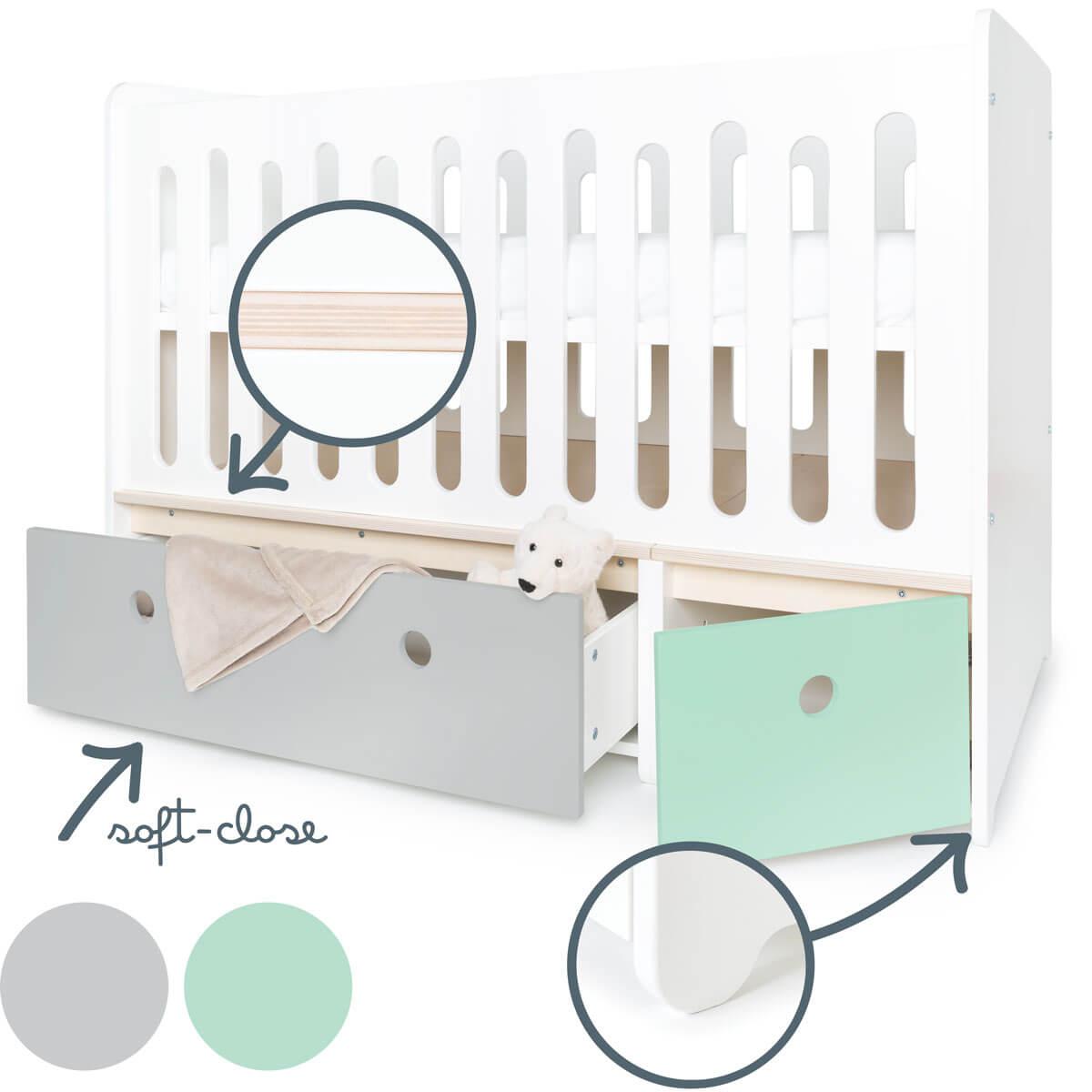 Lit bébé évolutif 70x140cm COLORFLEX pearl grey-mint