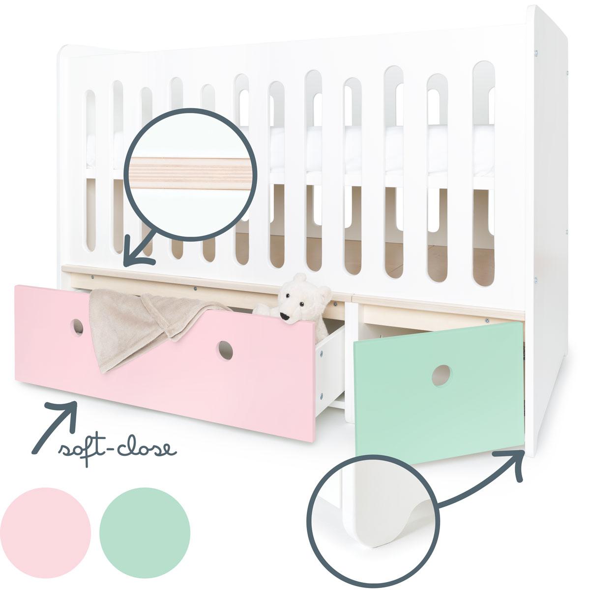 Lit bébé évolutif 70x140cm COLORFLEX sweet pink-mint
