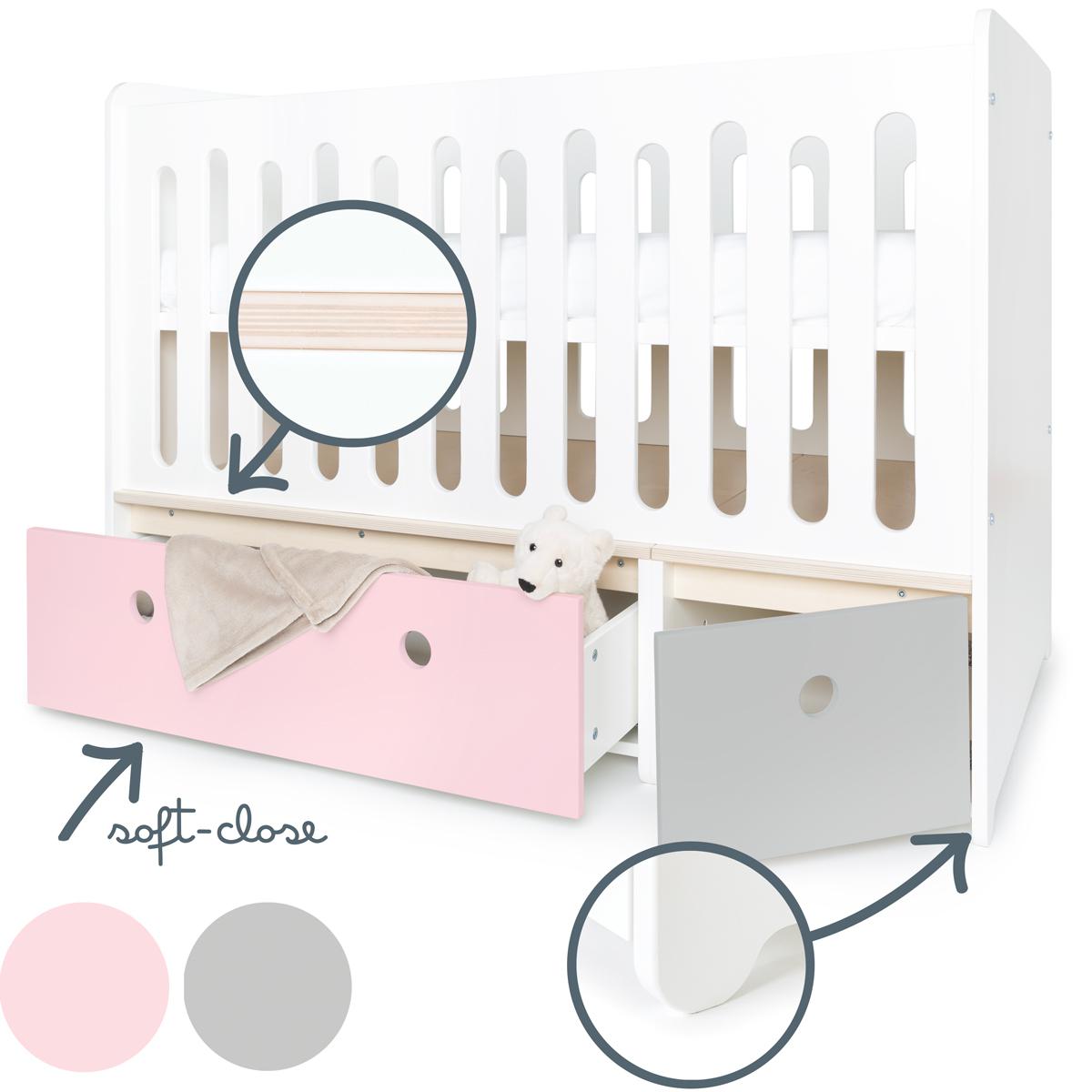 Lit bébé évolutif 70x140cm COLORFLEX sweet pink-pearl grey