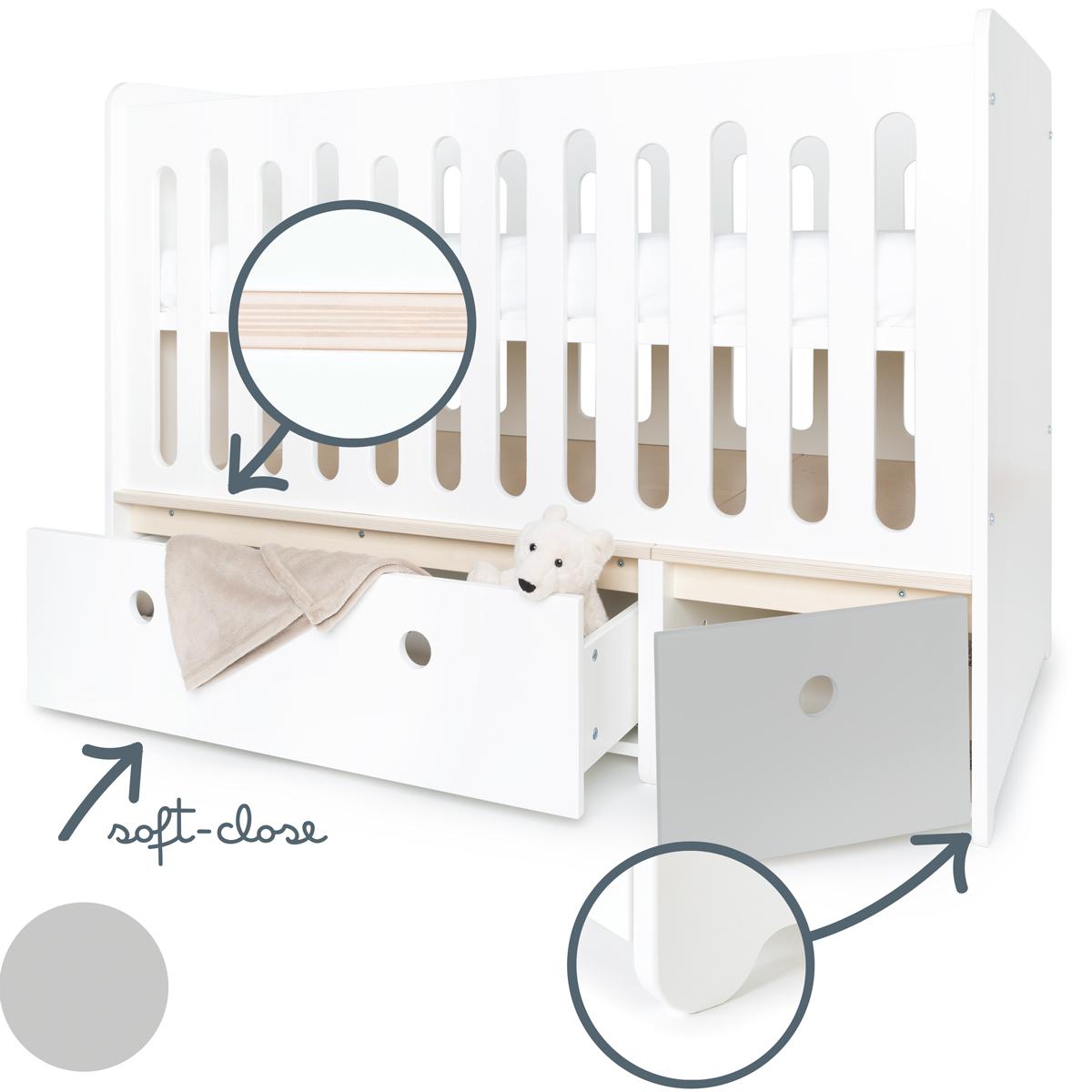 Lit bébé évolutif 70x140cm COLORFLEX white-pearl grey