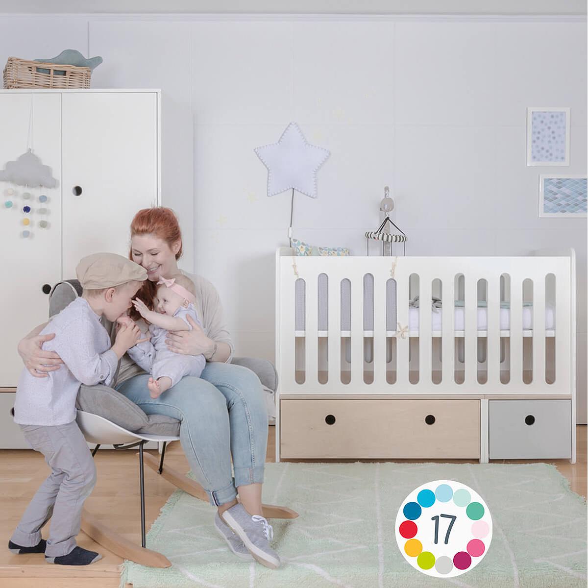 Lit bébé évolutif 70x140cm COLORFLEX white wash-white
