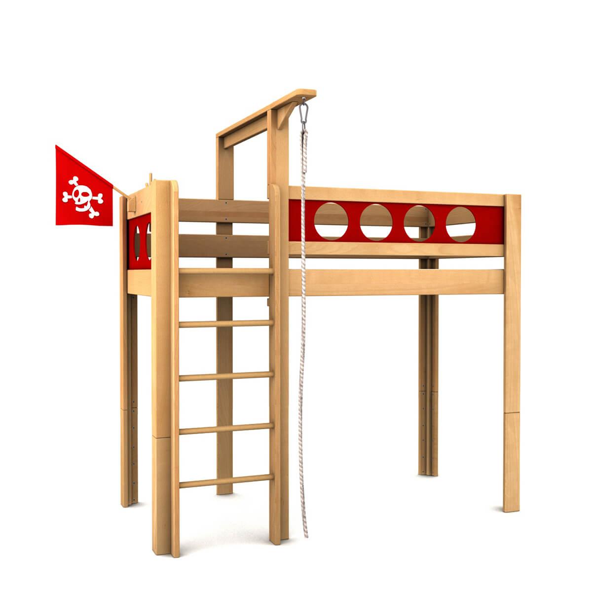 Lit évolutif superposé 90x200cm Pirate DELUXE De Breuyn bois massif naturel-rouge