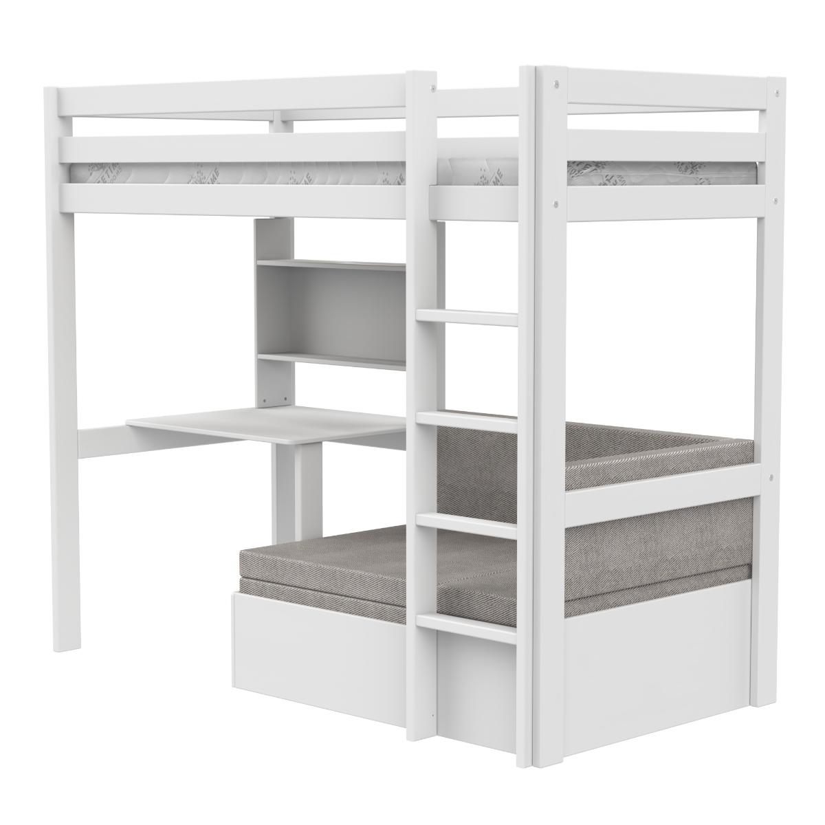 Lit haut 90x200cm ELEMENTS Study & Relax Lifetime blanc