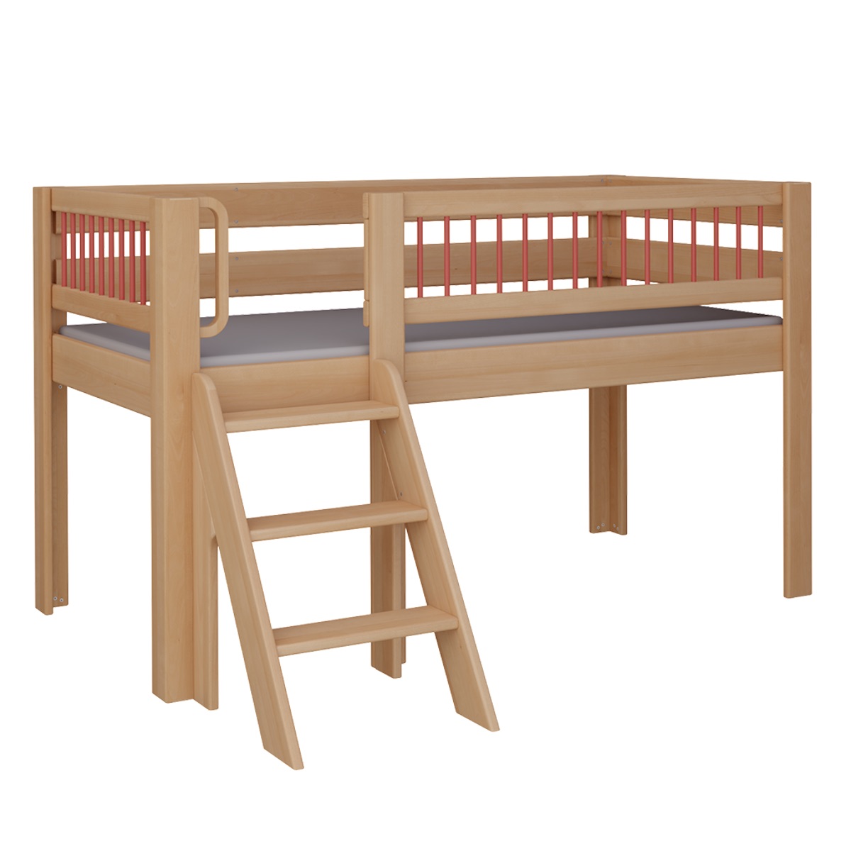 Lit Kubu mi-hauteur escalier DELUXE de Breuyn naturel-rouge