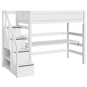 Lit mezzanine 90x200cm escalier Lifetime blanc