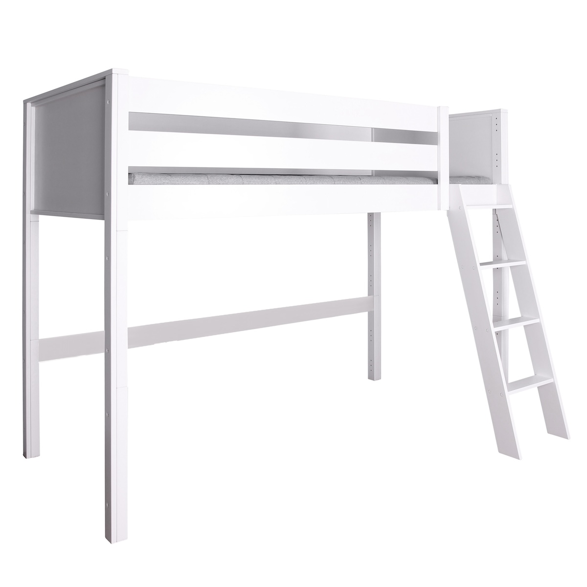 Lit mezzanine 90x200x165cm échelle inclinée KASVA hêtre laqué blanc