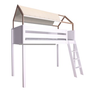 Lit mezzanine cabane KASVA hêtre laqué blanc-chêne huilé - textile de toit