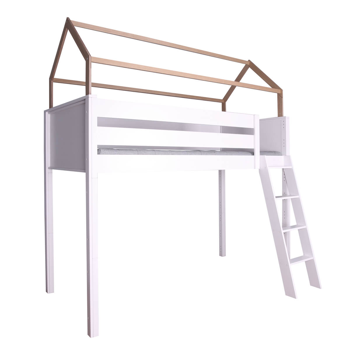 Lit mezzanine cabane KASVA hêtre laqué blanc-chêne huilé