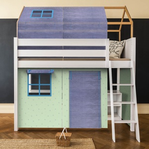 Lit mezzanine cabane KASVA textiles Bobble green-blue