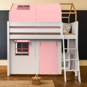 Lit mezzanine cabane KASVA textiles Viena pink
