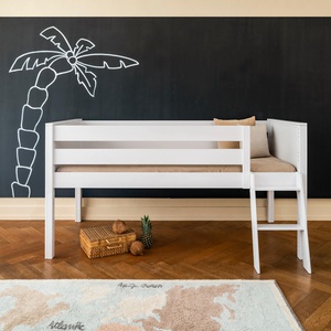 Lit mi-hauteur 90x200cm échelle inclinée KASVA hêtre laqué blanc