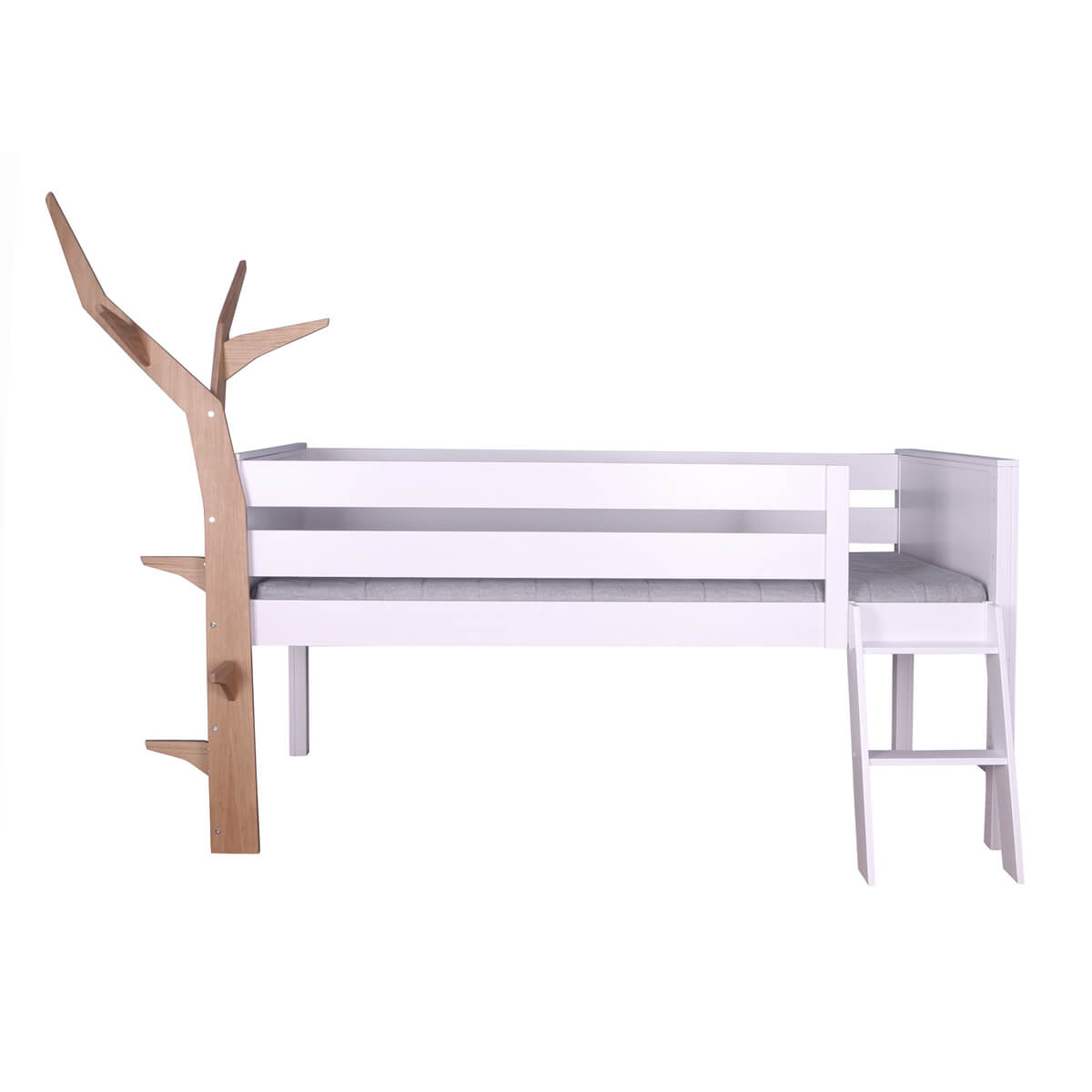 Lit mi-hauteur arbre KASVA hêtre laqué blanc-chêne huilé