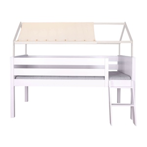 Lit mi-hauteur cabane KASVA hêtre laqué blanc textile de toit
