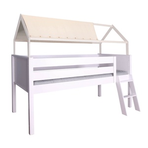 Lit mi-hauteur cabane KASVA hêtre laqué blanc textile de toit
