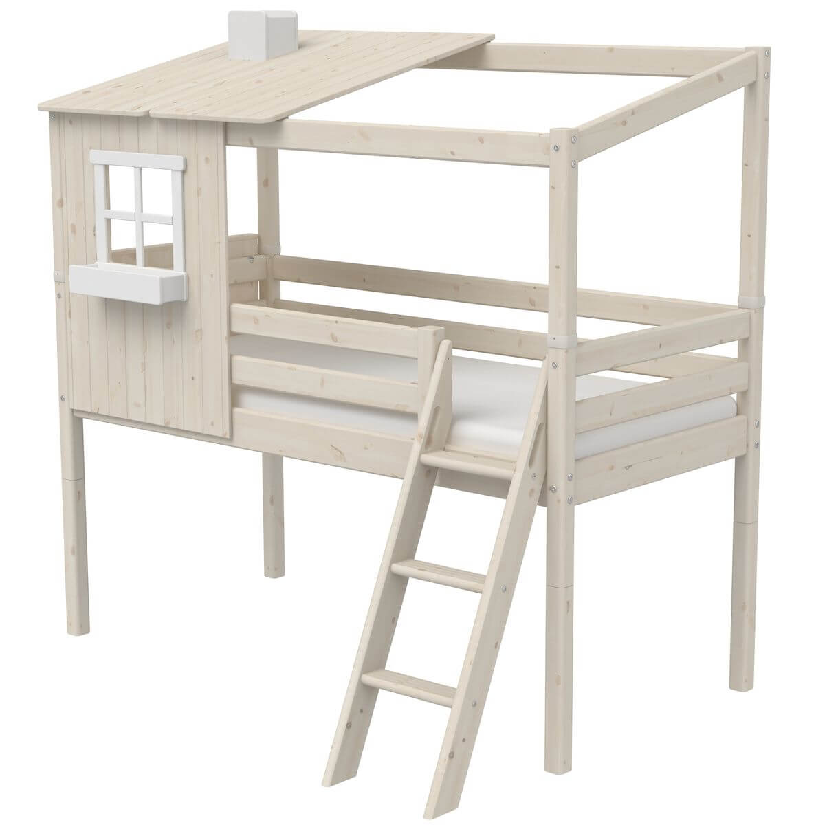 Lit mi hauteur évolutif cabane 90x200cm 1/2 PLAY HOUSE CLASSIC Flexa blanc