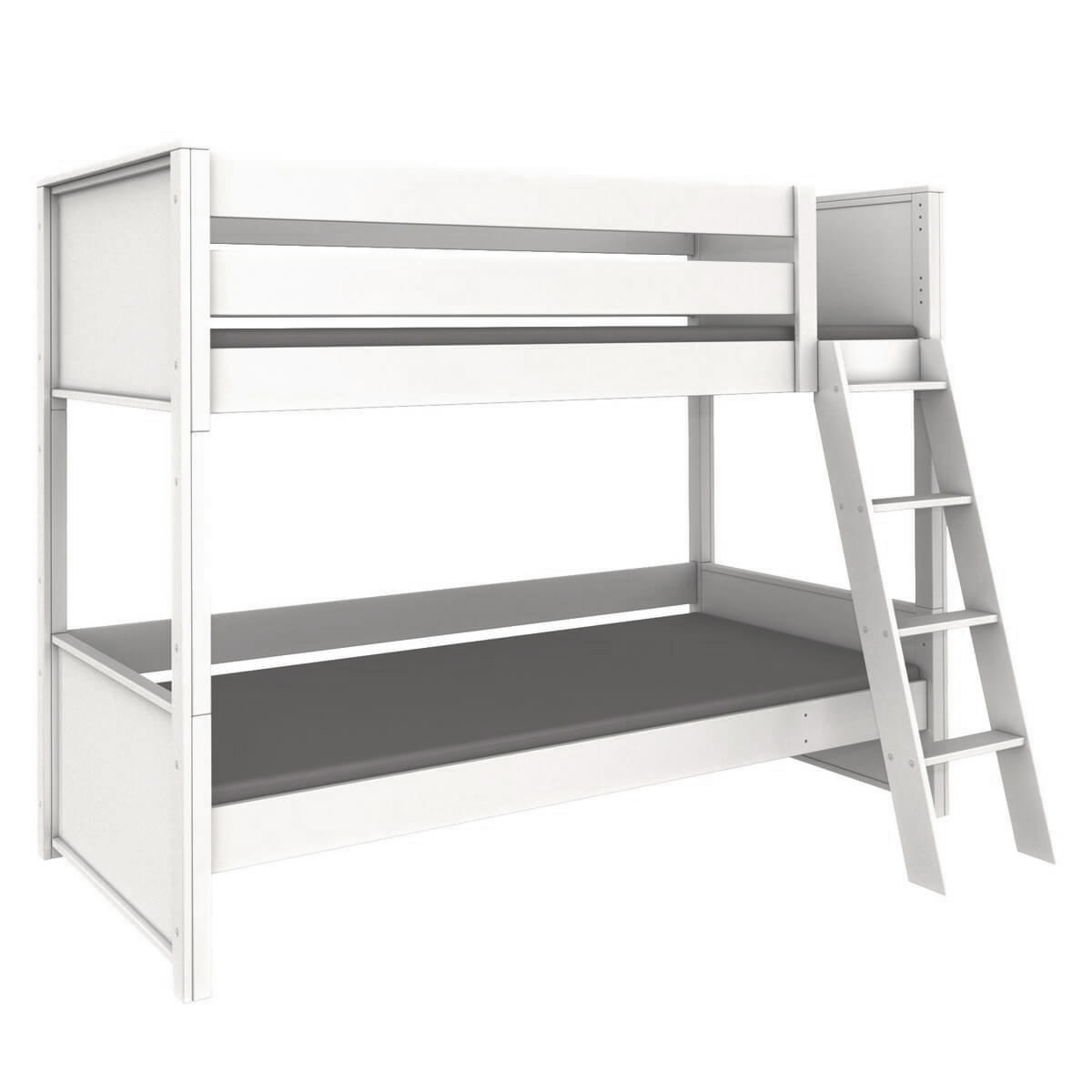 Lit superposé 90x200x165cm échelle inclinée KASVA hêtre laqué blanc