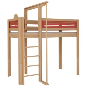 Lit Tatü mezzanine mât de descente DELUXE de Breuyn naturel-rouge