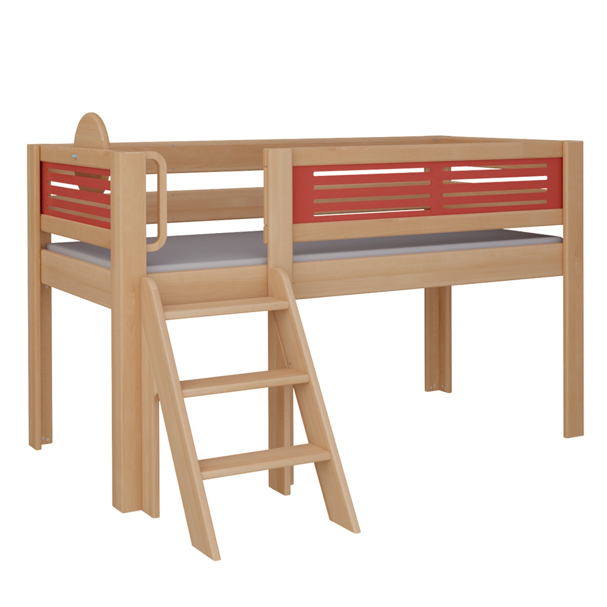 Lit Tatü mi-hauteur escalier DELUXE de Breuyn naturel-rouge