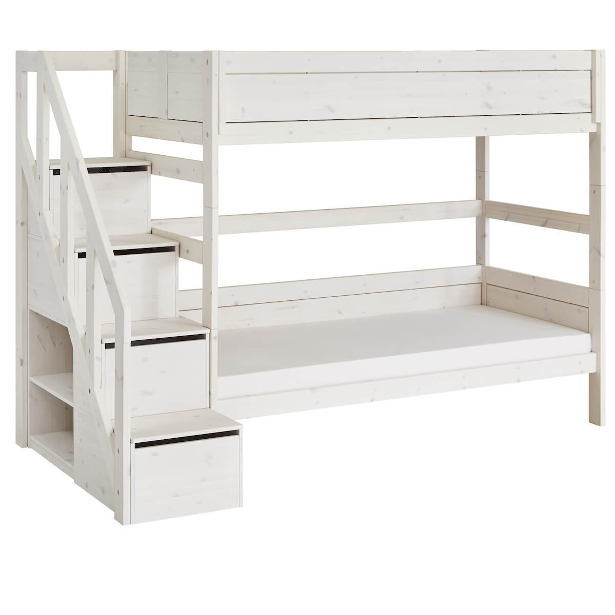 Lits superposés 90x200cm escalier Lifetime whitewash