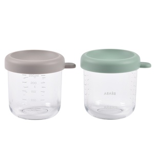 Lot de 2 pots en verre 250ml Beaba gris vert